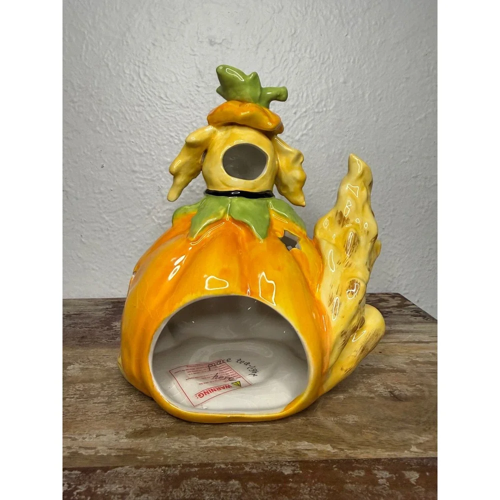 Blue Sky Halloween Ceramic Jack O Lantern Golden Retriever Candle Holder NEW